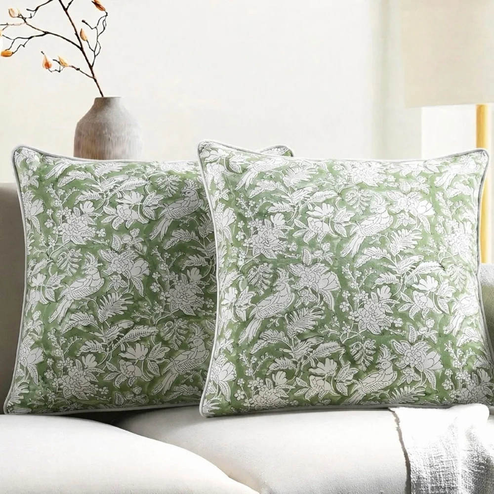 CPC Block Print Set Of 2 18x18 Throw Pillow Covers